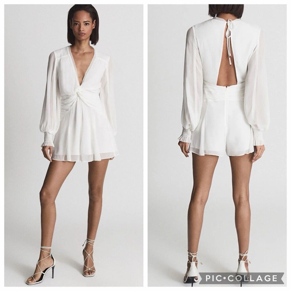Reiss Ellie Long Sleeve Romper White Size 10 NWOT - Picture 8 of 9